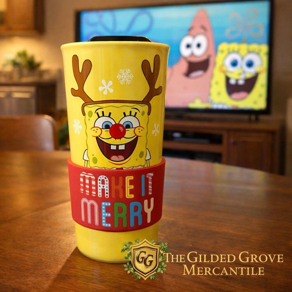Nickelodeon SpongeBob SquarePants Christmas Travel Mug Reindeer Make It Merry
